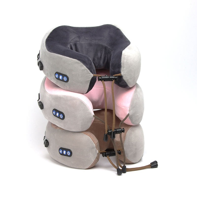 Electric Rechargeable Travel Pillow Relax Massager Heated Vibrating Soft Neck Massage