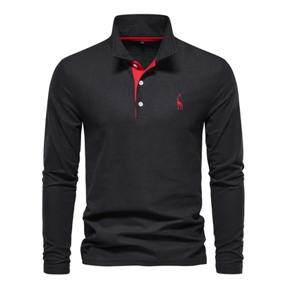 Men's Cotton Polo Shirt Fashion Casual Long Sleeve With Deer Embroidery Design T-Shirt For Men | T12