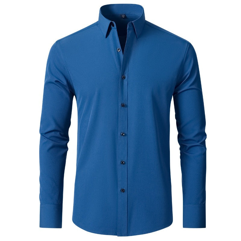 Men's Long-sleeved Business Casual Stretchable Shirt Solid Color Slim Non Iron Stretchy Dress Shirts