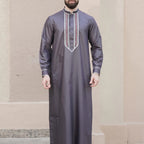 Men's Arabian Robe Long-Sleeved Embroidered Ethnic Style with Stand-Up Collar | 25017