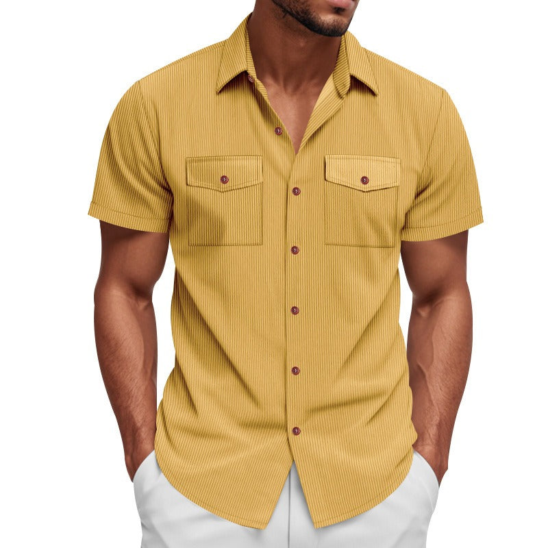 Men's Heavyweight Corduroy-Texture Work Shirt - 2025 Summer Relaxed Fit Casual Top | YH-OB20