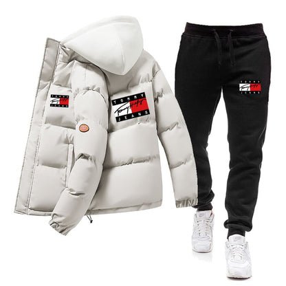 Men's 2-Piece Winter Tracksuit – Thick Hooded Cotton Jacket & Warm Pants | S090