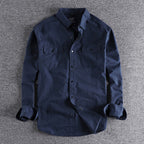 Vintage Workwear Double Pocket Shirt Retro Casual Classic Shirt Top for Men | V38