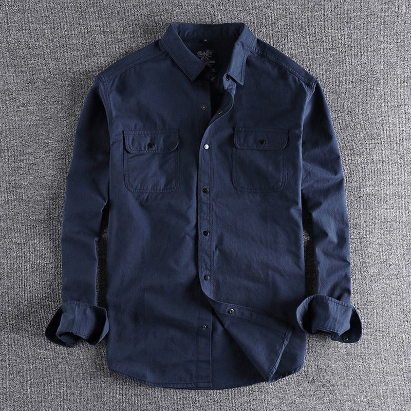 Vintage Workwear Double Pocket Shirt Retro Casual Classic Shirt Top for Men | V38