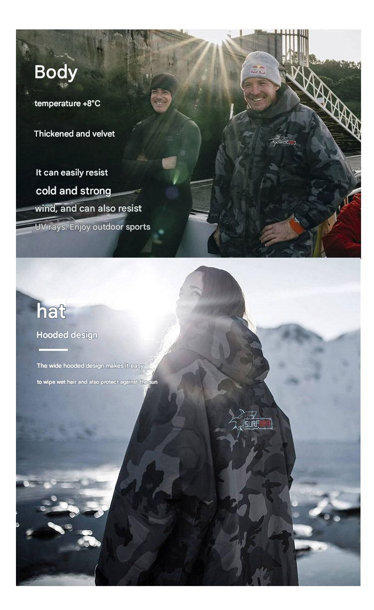 Warm Waterproof Swim Parka Oversized Hooded Robe Sherpa Liner Swimming Coat Dry Robe Surf Poncho | BCP266