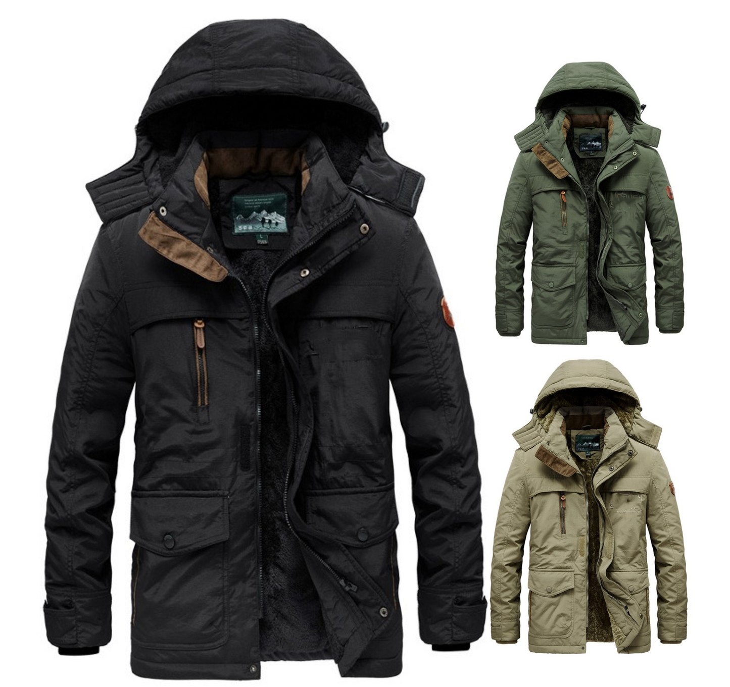 Men's Outdoor Padded Parka Jacket Thick Winter Warm Wool Liner Jackets Outwear Snow Windbreaker Parka Overcoats | 1133