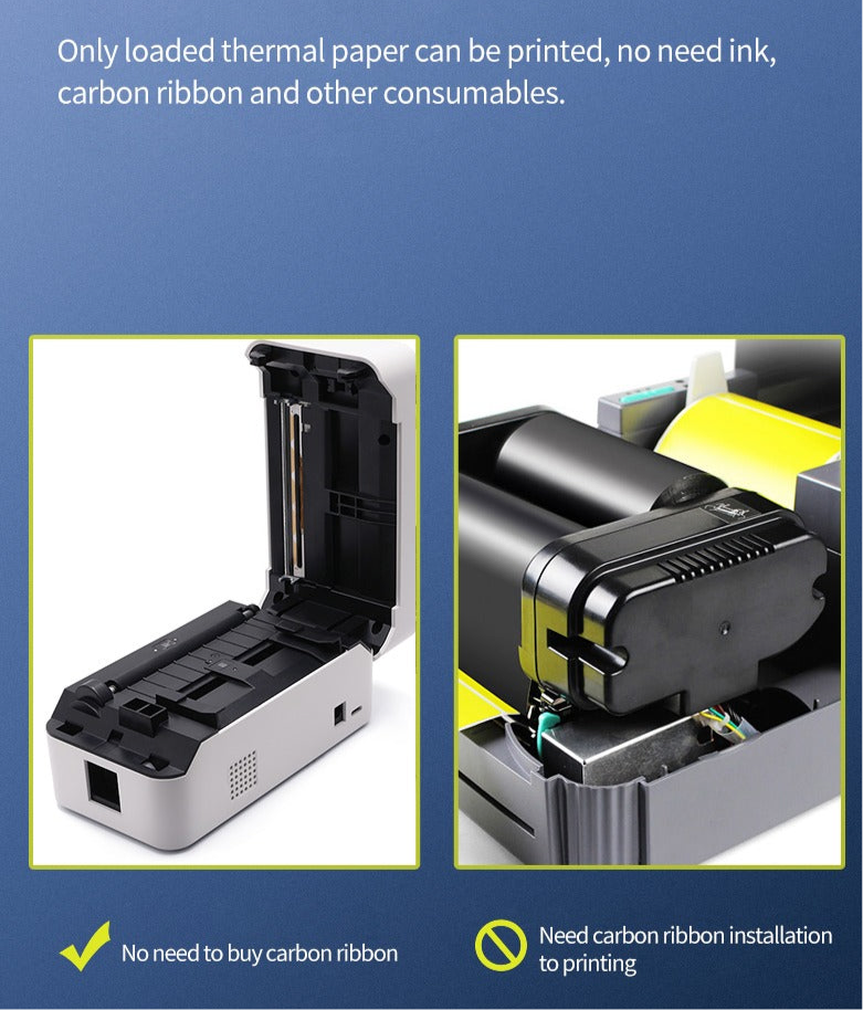 Thermal Label Printer Wireless Shipping Label Printer Royal Mail, UPS, DHL, Evri Label Printer Mobile, USB + Bluetooth Support Printer