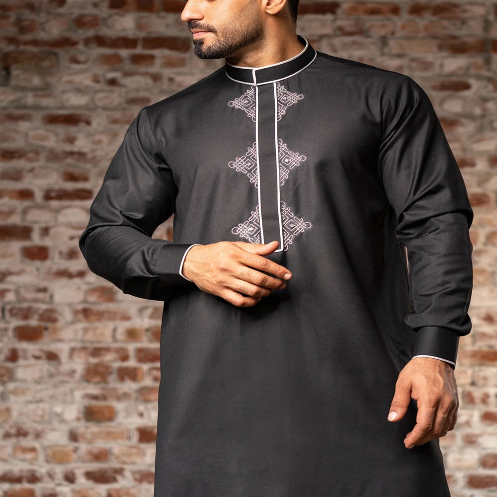 Men's Long-Sleeved Embroidered Arab Robe Ethnic Style Muslim Thobe for Elegant Comfort | 02