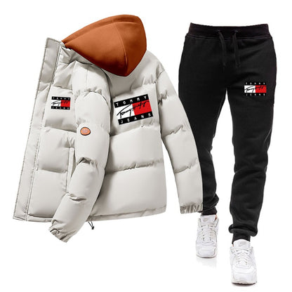 Men's 2-Piece Winter Tracksuit – Thick Hooded Cotton Jacket & Warm Pants | S090