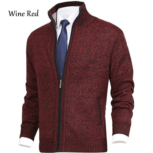 Men Stand Collar Knit Solid Color Zipper Outdoor Cardigan Knitwear Casual Tops Coat Jacket | 7701
