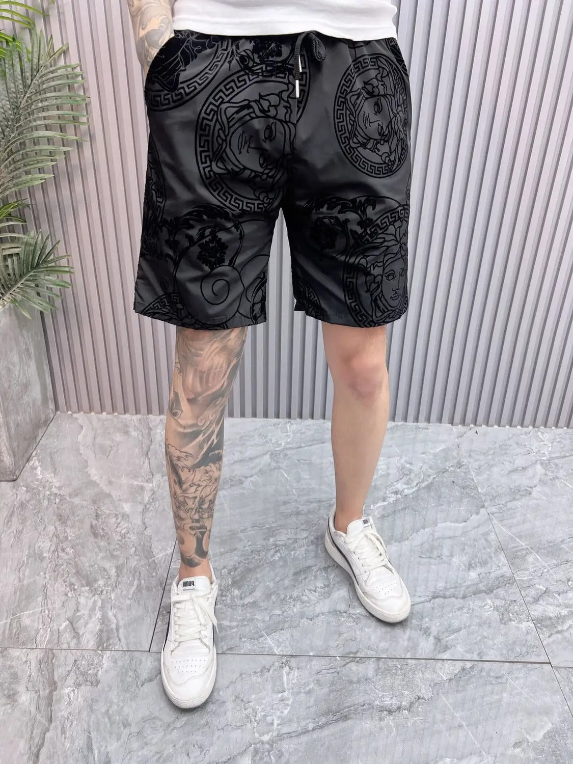 Men's Casual Polyester Shorts Flocking Cropped Summer Beach Printed Shorts | #71