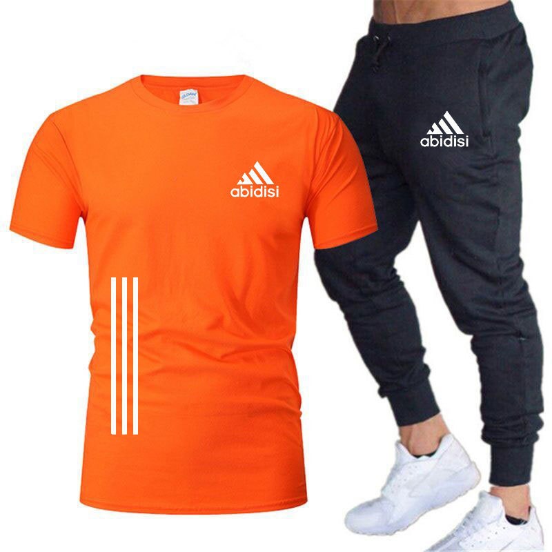 Ensemble de 2 pièces de sport de loisirs pour hommes, t-shirt ample et pantalon à manches mi-longues, chemises et pantalons 