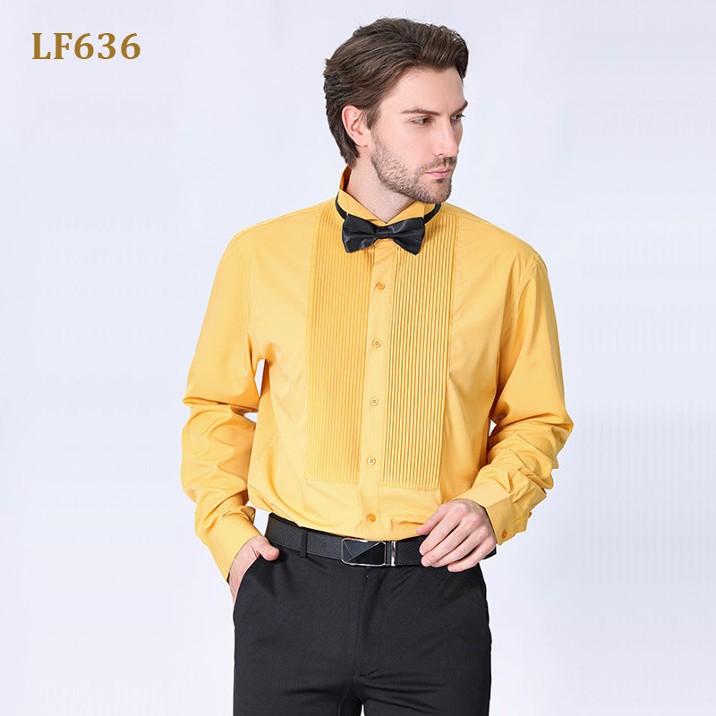 Camicia da uomo con doppia pieghe, elegante camicia francese da lavoro di alta qualità | LF631 