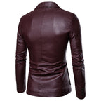 Men Suit Leather Jacket Casual Classic Business Motorcycles PU Leather Blazer Coat | 1412