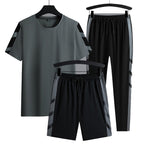 Men's Set Clothes 3 Pieces T Shirt Short Sleeve Solid Color Summer Sets | 1083