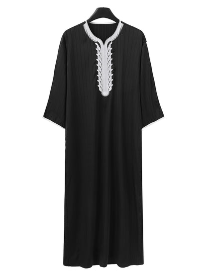 Men's Loose Muslim Robe Embroidered Long Sleeve Kaftan Islamic Abaya Ramadan & Eid Outfits | 1134997