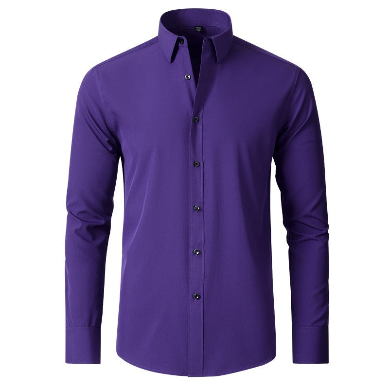 Men's Long-sleeved Business Casual Stretchable Shirt Solid Color Slim Non Iron Stretchy Dress Shirts