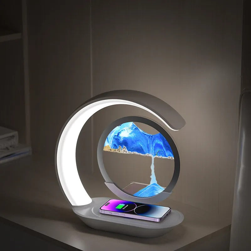 Multifunctional 3D Sand Glass Night Light LED Lamp with 15W Wireless Charger for Bedroom | D25