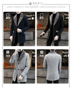 Men's Winter Fur Collar Trench Coat Slim Fit Mid-Long Blend Overcoat for Cold Weather | D-3229