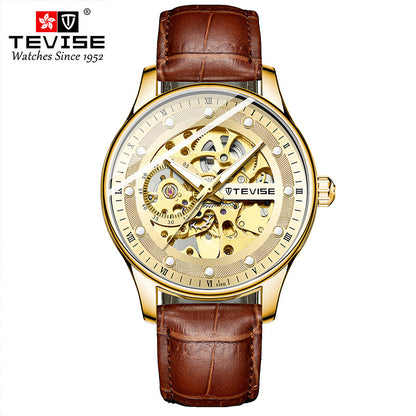 Montre mécanique automatique squelette pour homme avec bracelet en cuir et horloge | T836D 