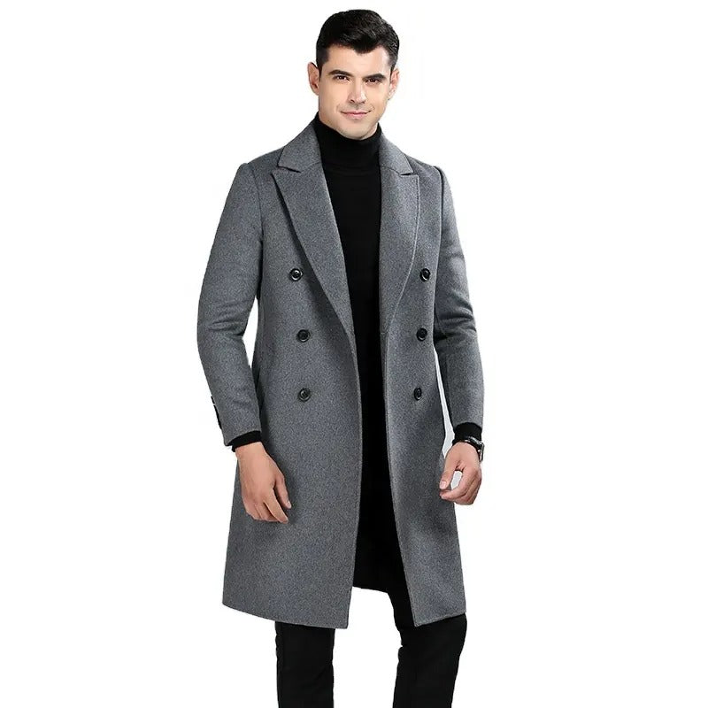 Manteau long en laine mélangée pour homme, style décontracté, trench-coat en laine, veste habillée, pardessus | 1001 