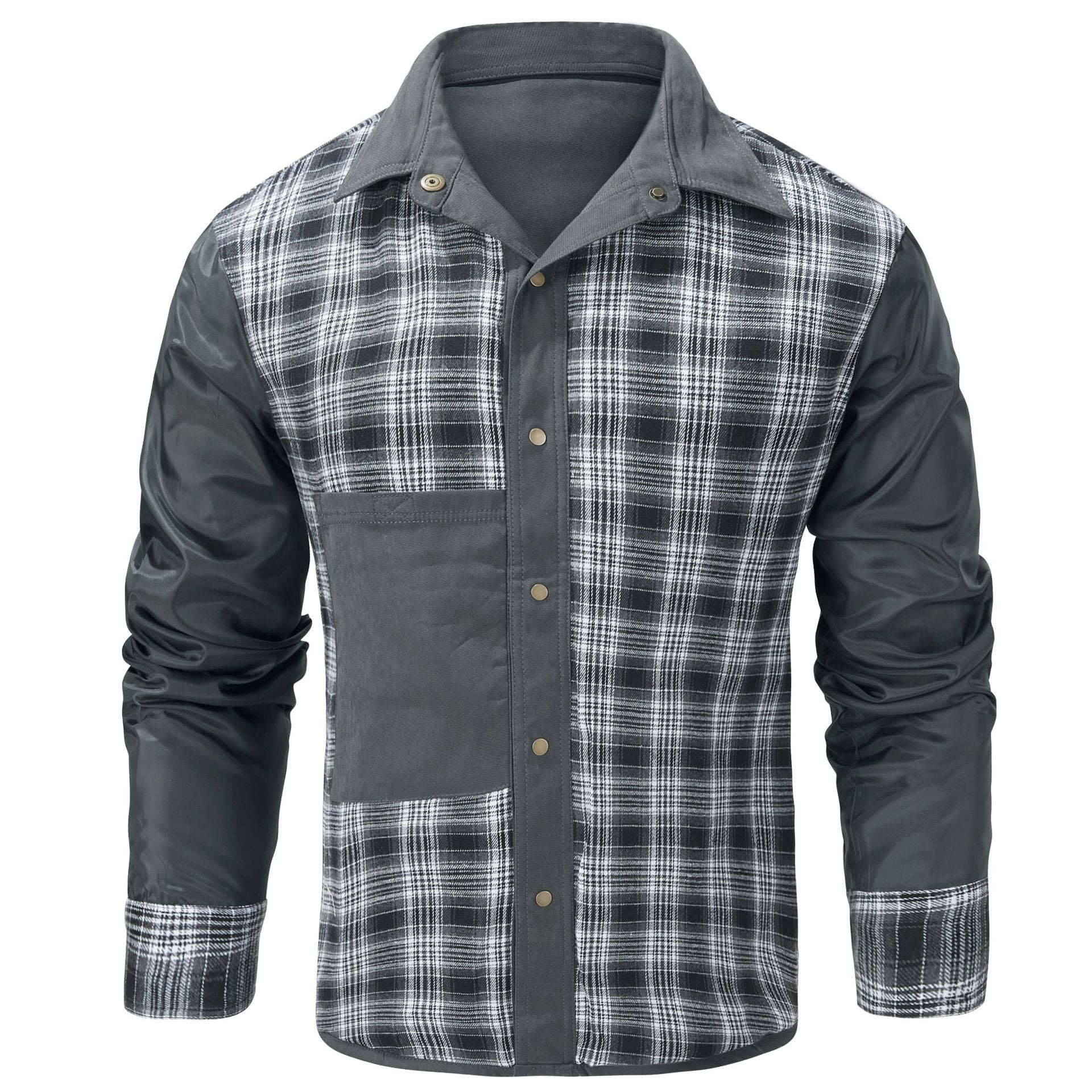 Men's Plaid Jacket Long Sleeve Button-Down Flannel Jacket with Pockets for Streetwear | 3268