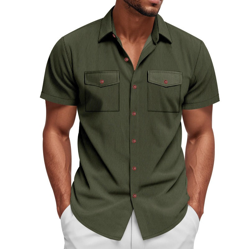 Men's Heavyweight Corduroy-Texture Work Shirt - 2025 Summer Relaxed Fit Casual Top | YH-OB20