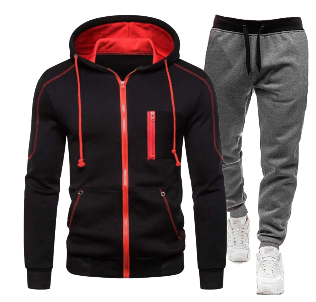 Men's Winter Zipper Hoodie 2 Pieces Casual Tracksuit Sportswear | 065