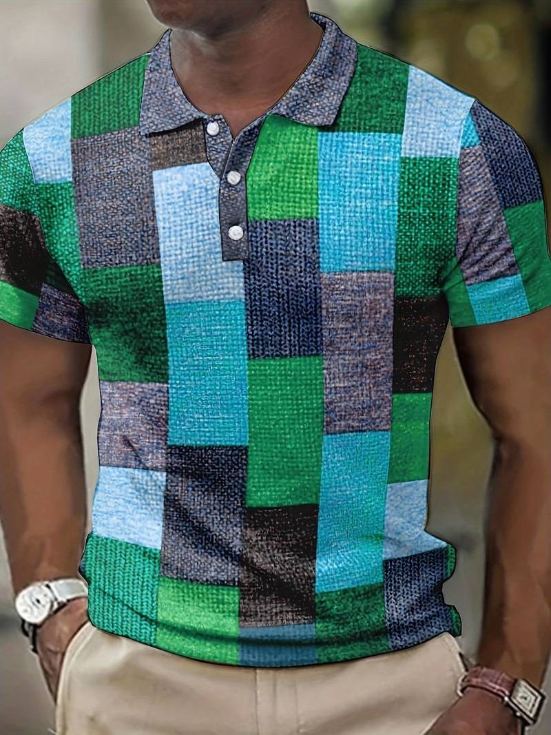 Men's Casual Trendy Plaid Print Button Up Short Sleeve Lightweight Shirt | 07019