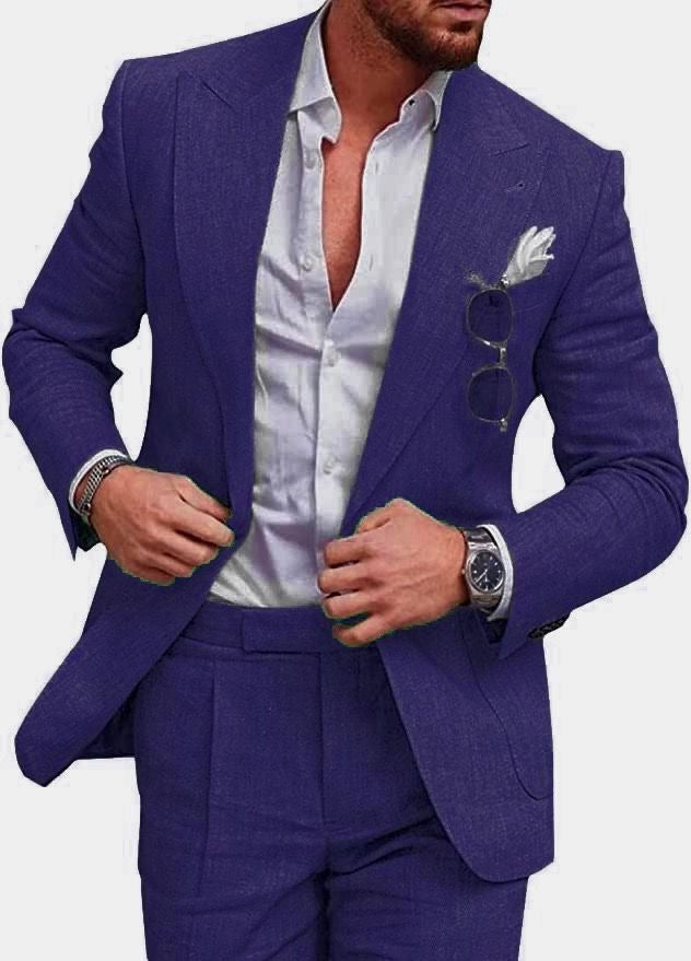Men's 2 Piece Suit Plus Size Linen-Blend Slim-Fit Suit Set - 2025 Spring Single Breasted Light Business Attire | 801