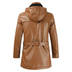 Men's Mid-Length Leather Jacket Youth PU Leather Windbreaker Jacket