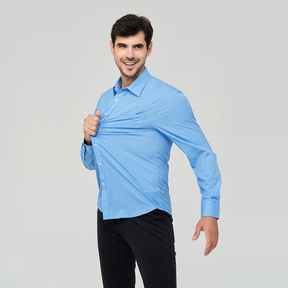 Chemises habillées pour hommes à manches longues, élastiques, froissées, formelles, d'affaires, Camisas | A7 