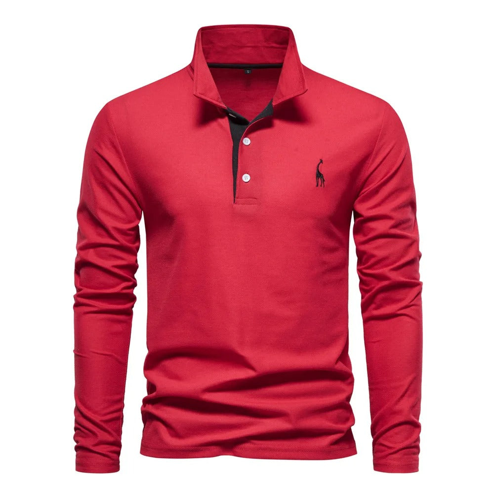 Men's Cotton Polo Shirt Fashion Casual Long Sleeve With Deer Embroidery Design T-Shirt For Men | T12