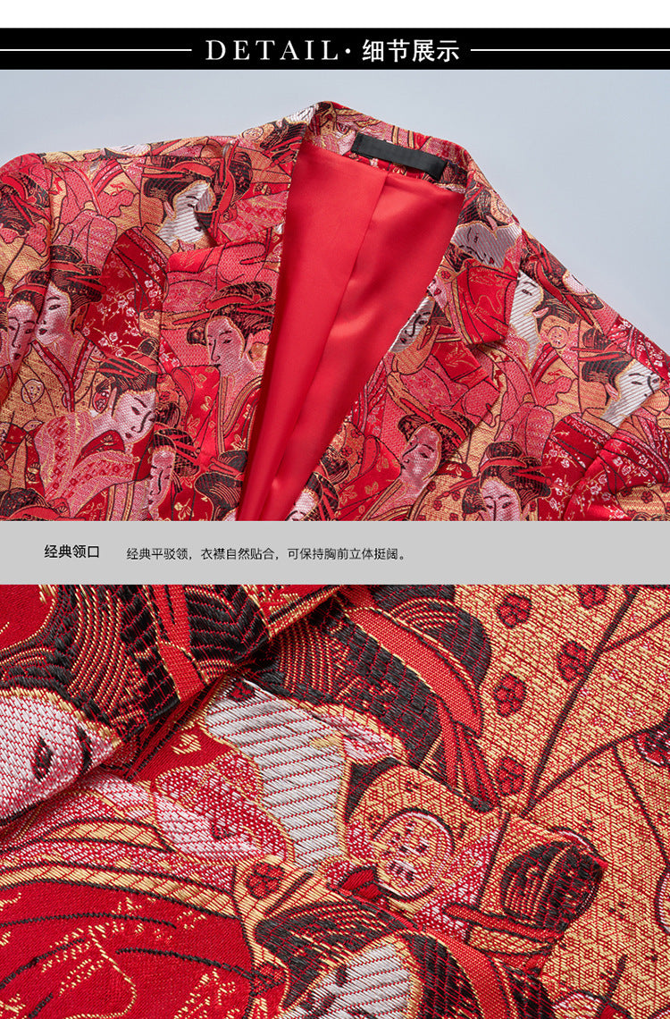 Men's Figure Jacquard Slim Fit Blazer | Single-Button Party & Banquet Jacket | Breathable Formal Wear for Nightclub & Events | 2609