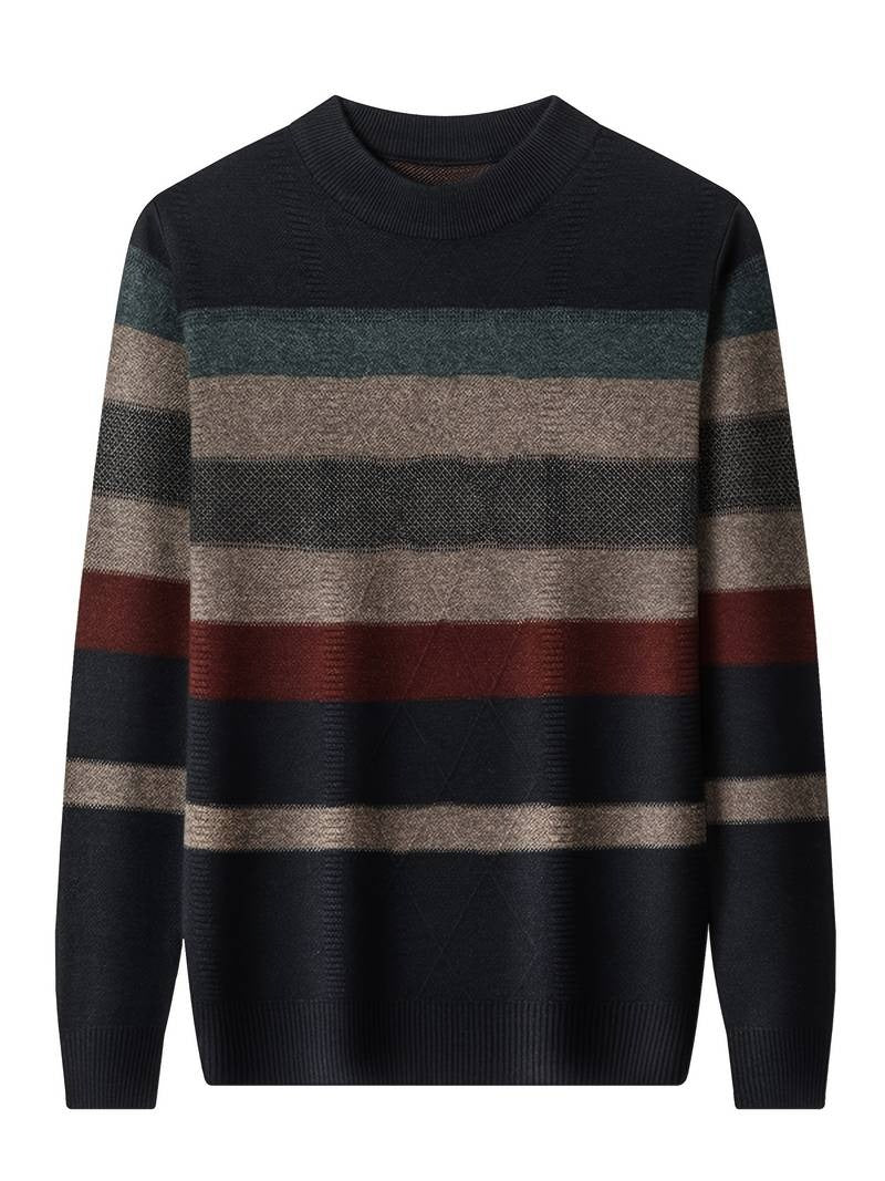 Men Cozy Color Block Sweater Softly Knitted Ultra-Stretchy Classic Crew Neck Sweatshirt | X05