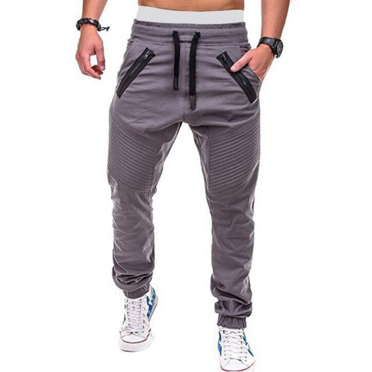 Pantaloni da jogging da uomo con coulisse, tinta unita, tasca con cerniera, pantaloni sportivi all'aperto | 8812 