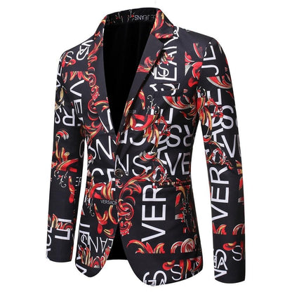 Men Long Sleeve Slim Fit Floral Print 1 Button Notch Blazer Jacket Coat | X07