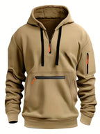 Men’s Pullover Hoodie Solid Pattern Zippered Lined Collar Loose Fit Casual Sportswear | TZ-28
