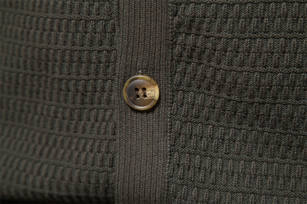 Men’s Winter Full-Zip Cardigan Sweater – High-Stretch Cotton Stand Collar Knit Top | Y324