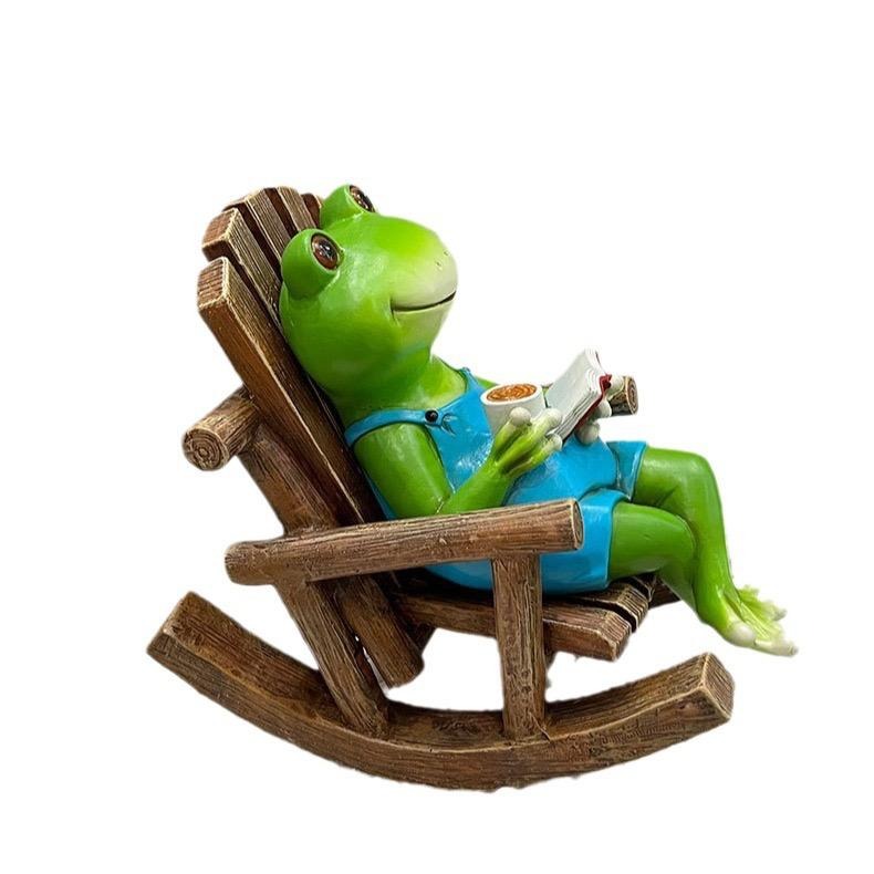 Reading Frog on Rocking Chair Fun Resin Office Desktop Decoration & Unique Birthday Gift | RDW142