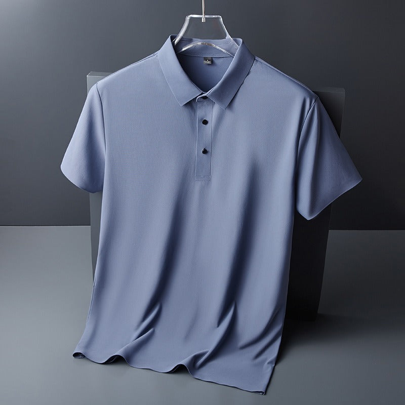 Men's Summer Seamless Ice Silk T-shirt Solid Color Short Sleeve Casual Stretch Polo Shirt | Y678