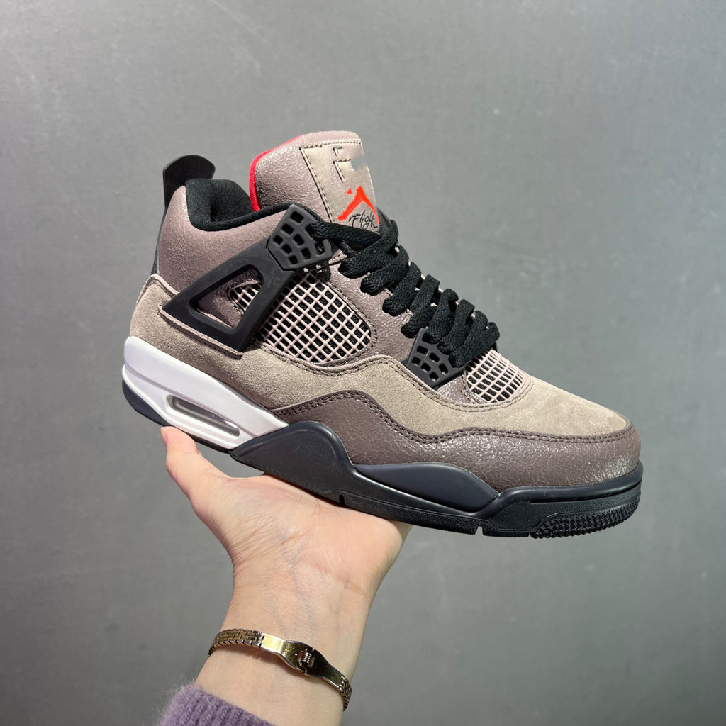 AJ4 Suede Grey High-Top Basketball Sneakers Unisex Cushioned Retro Trainers with Glow Sole & Toon Design