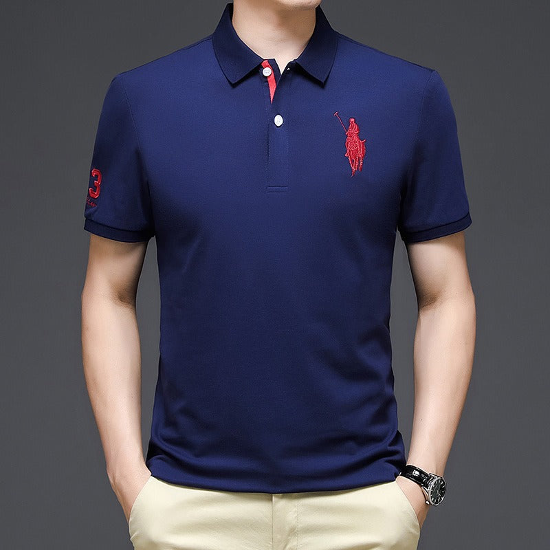 Trendy Embroidered Polo Shirt Short Sleeve Lapel Loose-Fit T-Shirt for Casual Style | K654