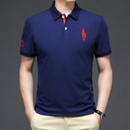 Trendy Embroidered Polo Shirt Short Sleeve Lapel Loose-Fit T-Shirt for Casual Style | K654