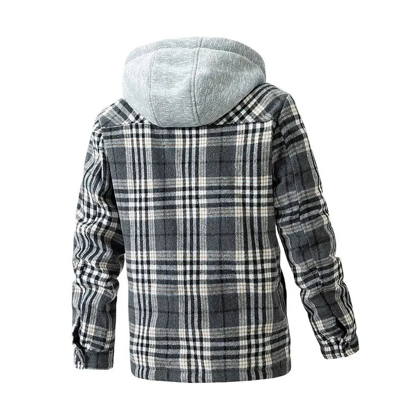 Winter Men's Jacket Plaid Wool Heavy Plus Size Shirt Checkered Hooded Coat Oversize Top