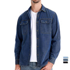 Men’s Washed Denim Shirt – Long Sleeve 100% Cotton Casual Button-Up Top | 6025