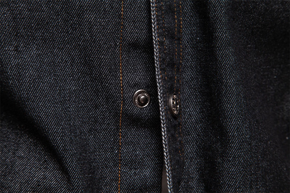 Men’s Washed Denim Shirt – Long Sleeve 100% Cotton Casual Button-Up Top | 6025