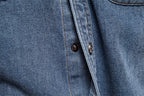 Men’s Washed Denim Shirt – Long Sleeve 100% Cotton Casual Button-Up Top | 6025