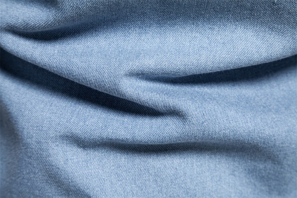 Men’s Washed Denim Shirt – Long Sleeve 100% Cotton Casual Button-Up Top | 6025