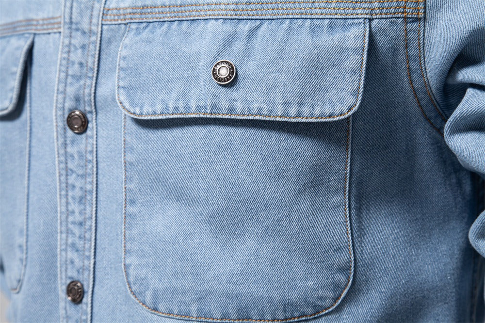 Men’s Washed Denim Shirt – Long Sleeve 100% Cotton Casual Button-Up Top | 6025